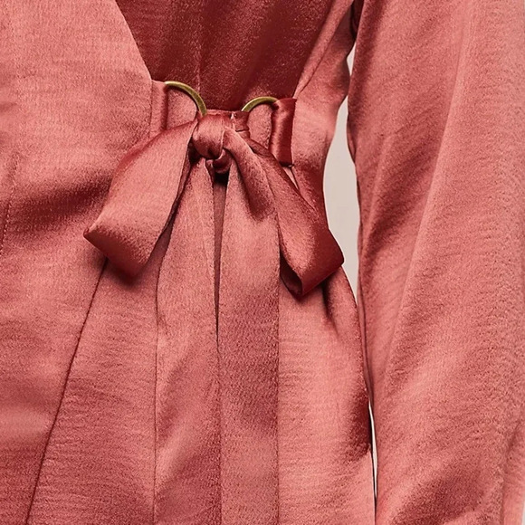 MOULINETTE‎ SOEURS by ANTHROPOLOGIE Satin Wrap Blouse in Peach Peche - Picture 5 of 14